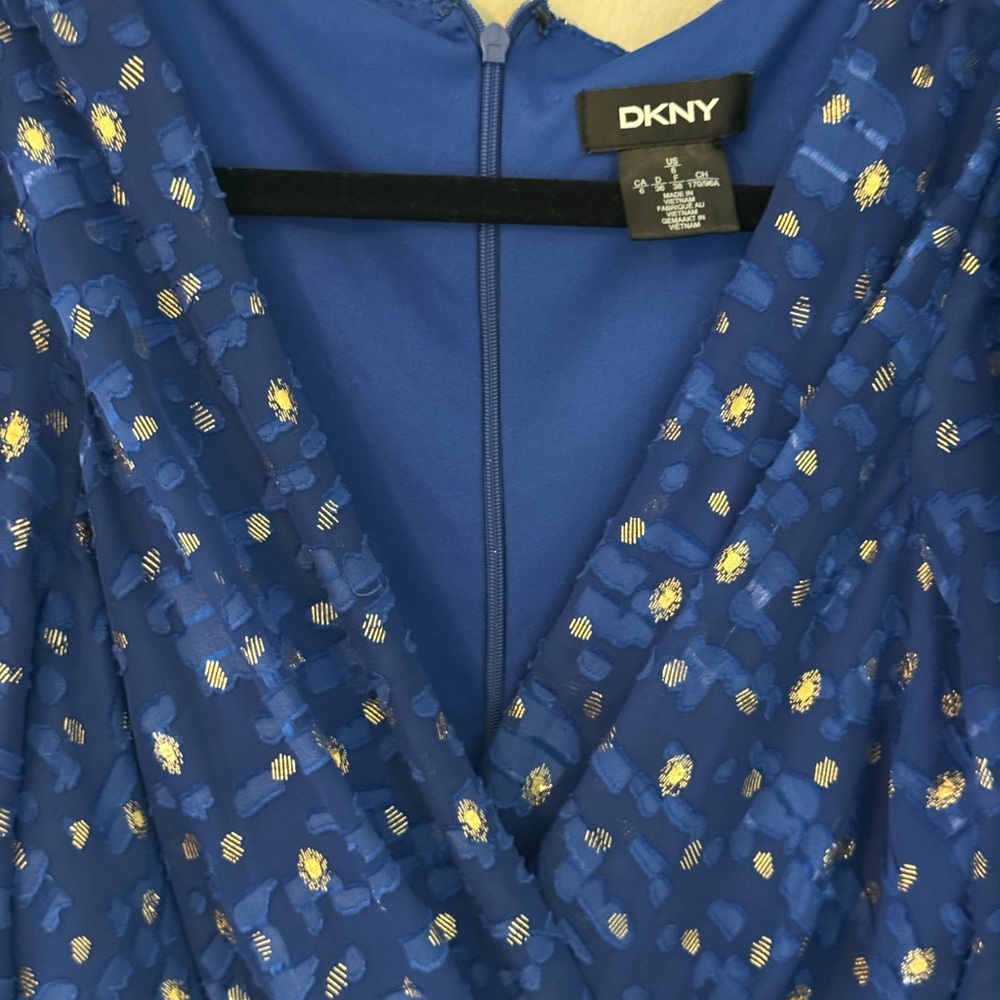DKNY Women’s Royal Blue Dress with Gold Accents PTP 16” - Picture 5 of 12
